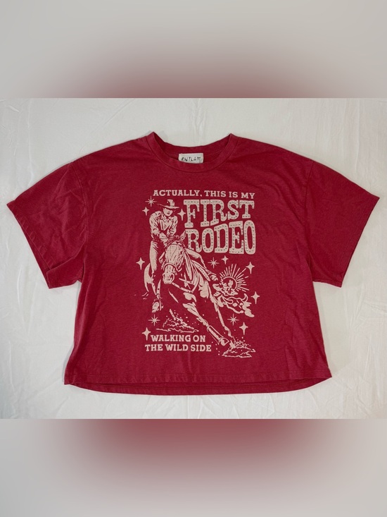 Outlaw Tops - Outlaw First Rodeo Western Graphic Tee Rhinestone Cowboy Size M